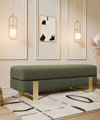 Arena Velvet Lounge Bench – Cream Fabric, Slim Metal Legs