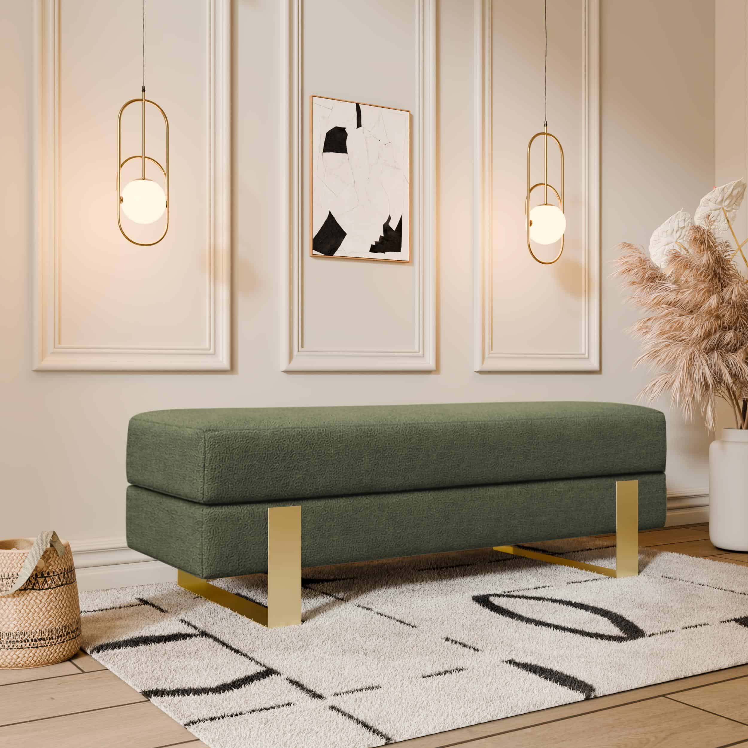 Arena Velvet Lounge Bench – Cream Fabric, Slim Metal Legs
