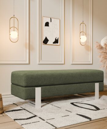 Arena Velvet Lounge Bench – Cream Fabric, Slim Metal Legs