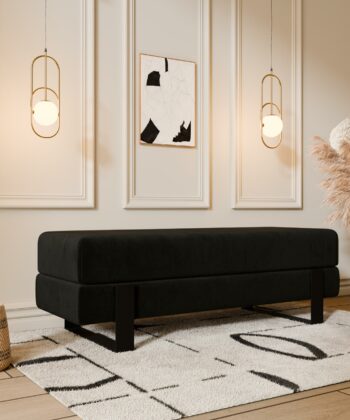Arena Velvet Lounge Bench – Cream Fabric, Slim Metal Legs