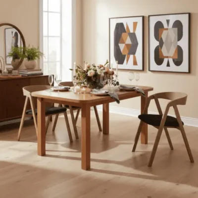 Aria Rounded Extendable Laminate Table 150×80–190cm – High-Density Laminate with Solid Beech Wood Legs