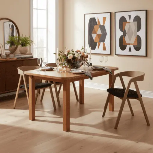 Aria Rounded Extendable Laminate Table 150×80–190cm – High-Density Laminate with Solid Beech Wood Legs