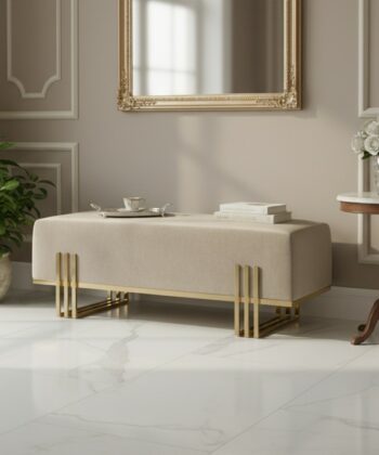 Aurora Modern Cream-Gold Bench Seat 80x35cm