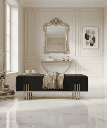 Aurora Modern Cream-Gold Bench Seat 80x35cm