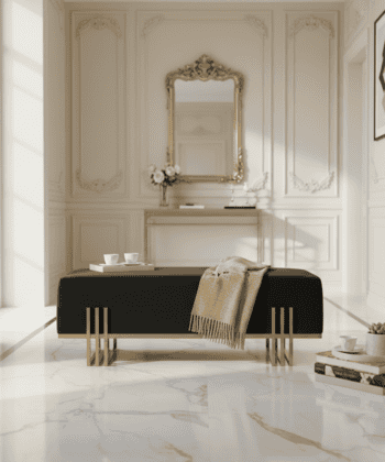 Aurora Modern Cream-Gold Bench Seat 80x35cm