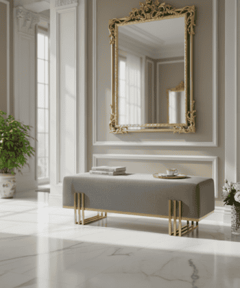 Aurora Modern Cream-Gold Bench Seat 80x35cm