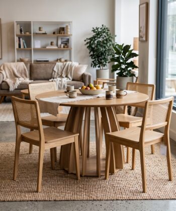 The Aurora Modern Round Dining Table Natural Sculptural Base