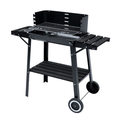 Tasos Charcoal BBQ Grill – Large Black with Shelves & Wheels