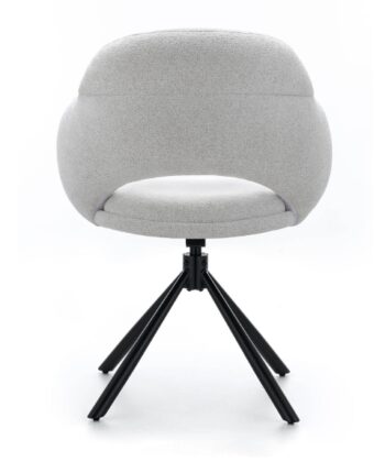Kornelia Beige Chenille Swivel Chair – Black Metal, Built-in Arms