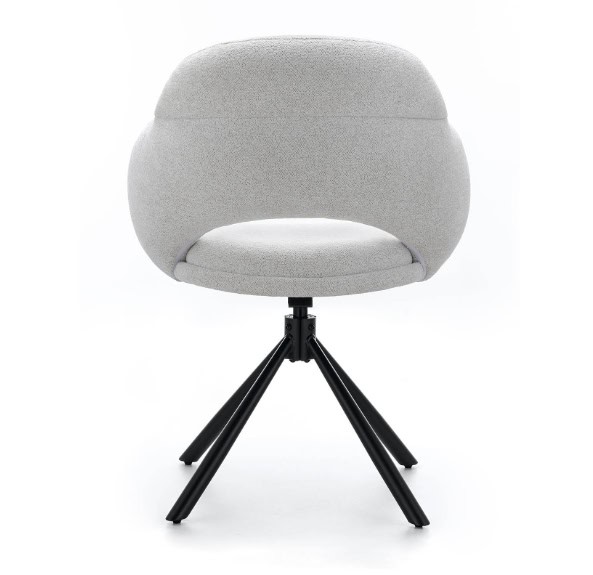 Kornelia Beige Chenille Swivel Chair – Black Metal, Built-in Arms