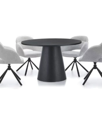 Kornelia Beige Chenille Swivel Chair – Black Metal, Built-in Arms