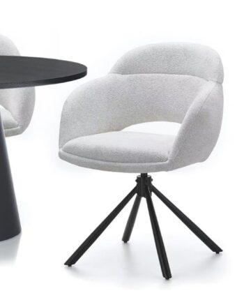 Kornelia Beige Chenille Swivel Chair – Black Metal, Built-in Arms