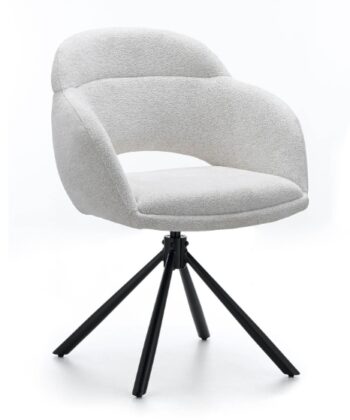 Kornelia Beige Chenille Swivel Chair – Black Metal, Built-in Arms