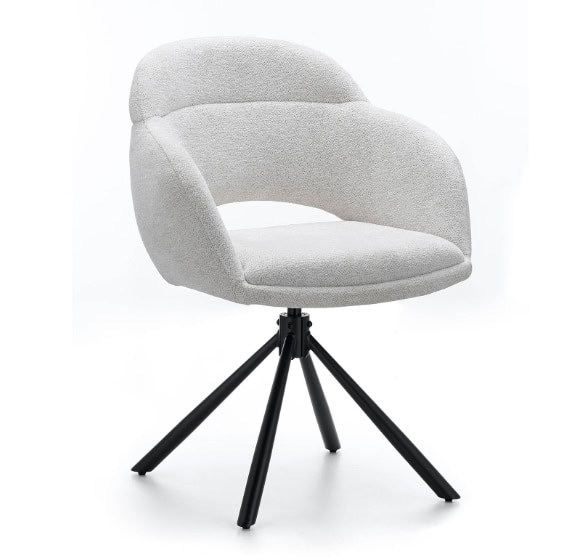 Kornelia Beige Chenille Swivel Chair – Black Metal, Built-in Arms