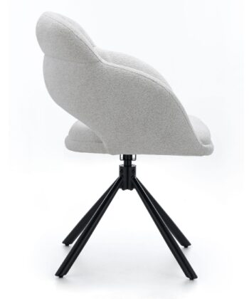 Kornelia Beige Chenille Swivel Chair – Black Metal, Built-in Arms