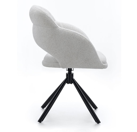 Kornelia Beige Chenille Swivel Chair – Black Metal, Built-in Arms