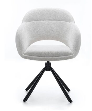 Kornelia Beige Chenille Swivel Chair – Black Metal, Built-in Arms