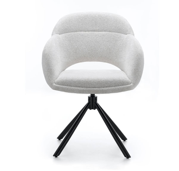 Kornelia Beige Chenille Swivel Chair – Black Metal, Built-in Arms