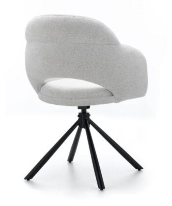 Kornelia Beige Chenille Swivel Chair – Black Metal, Built-in Arms