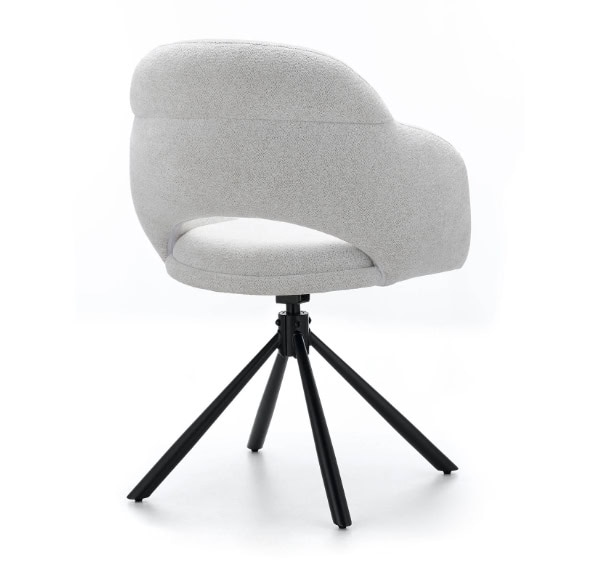 Kornelia Beige Chenille Swivel Chair – Black Metal, Built-in Arms