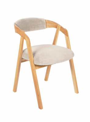 Oak Dining Armchair – Grey Plush Upholstered, Stackable