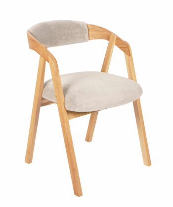 Oak Dining Armchair – Grey Plush Upholstered, Stackable