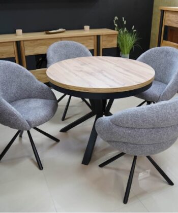 Lilia Grey Chenille Swivel Chair – Black Metal Base, Auto-Return
