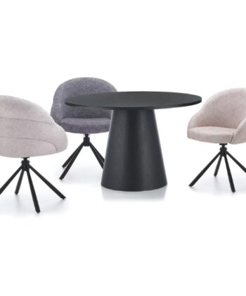 Lilia Grey Chenille Swivel Chair – Black Metal Base, Auto-Return