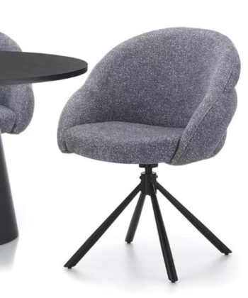 Lilia Grey Chenille Swivel Chair – Black Metal Base, Auto-Return
