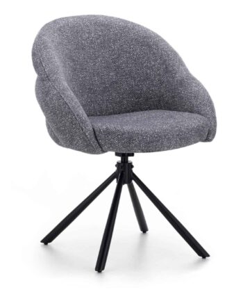 Lilia Grey Chenille Swivel Chair – Black Metal Base, Auto-Return