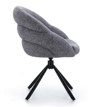 Lilia Grey Chenille Swivel Chair – Black Metal Base, Auto-Return