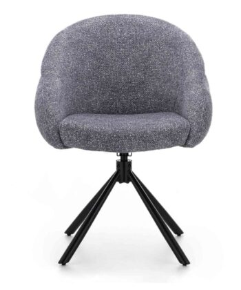 Lilia Grey Chenille Swivel Chair – Black Metal Base, Auto-Return