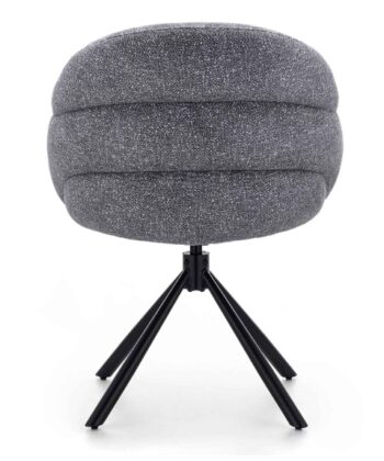 Lilia Grey Chenille Swivel Chair – Black Metal Base, Auto-Return