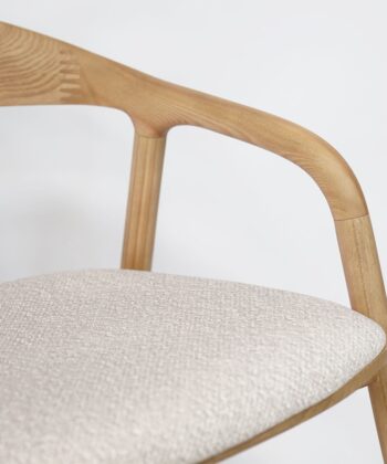 Mokki Japandi Ash Wood Chair with Beige Seat & Armrests
