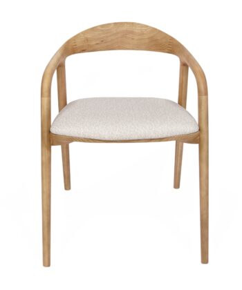 Mokki Japandi Ash Wood Chair with Beige Seat & Armrests