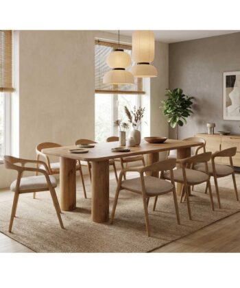Mokki Japandi Ash Wood Chair with Beige Seat & Armrests
