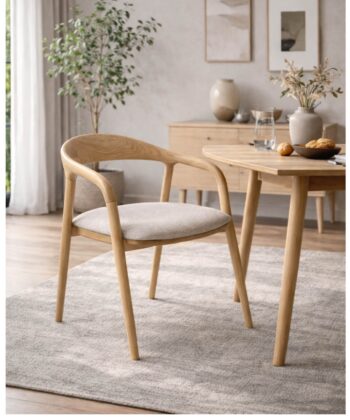 Mokki Japandi Ash Wood Chair with Beige Seat & Armrests