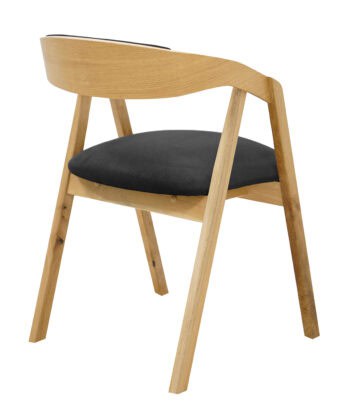 Oak Dining Armchair – Grey Plush Upholstered, Stackable