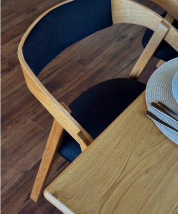 Oak Dining Armchair – Grey Plush Upholstered, Stackable