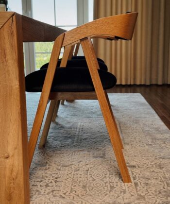 Oak Dining Armchair – Grey Plush Upholstered, Stackable