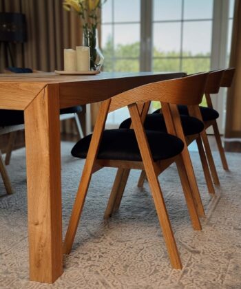 Oak Dining Armchair – Grey Plush Upholstered, Stackable