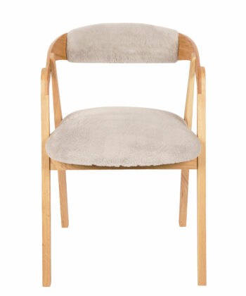 Oak Dining Armchair – Grey Plush Upholstered, Stackable