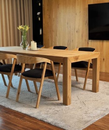 Oak Dining Armchair – Grey Plush Upholstered, Stackable