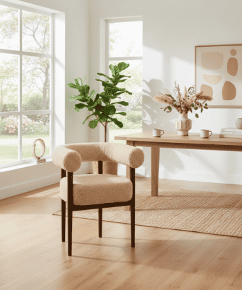 Puffy Bouclé Dining Chair – Wide Beech Frame in Okapi Walnut