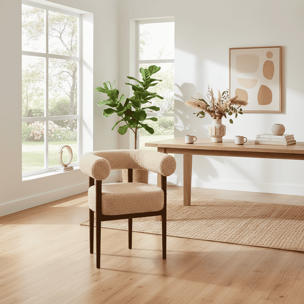 Puffy Bouclé Dining Chair – Wide Beech Frame in Okapi Walnut