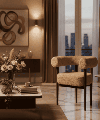 Puffy Bouclé Dining Chair – Wide Beech Frame in Okapi Walnut