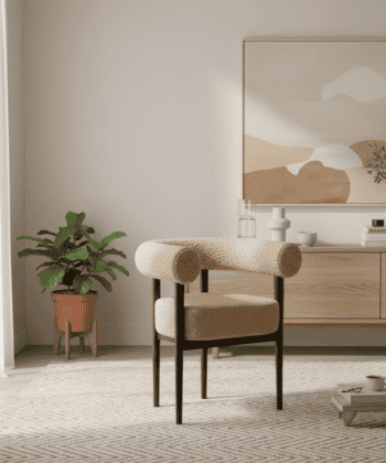 Puffy Bouclé Dining Chair – Wide Beech Frame in Okapi Walnut
