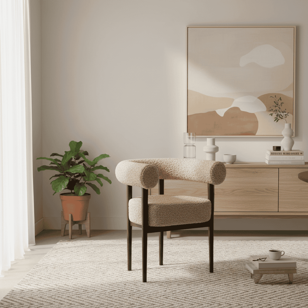Puffy Bouclé Dining Chair – Wide Beech Frame in Okapi Walnut
