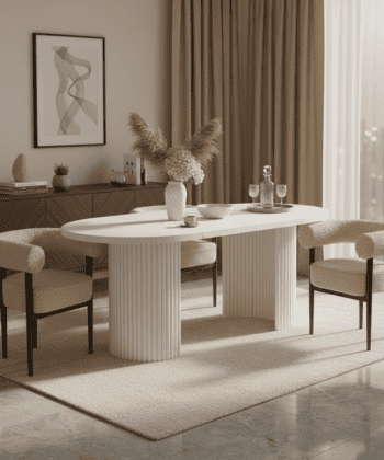Puffy Bouclé Dining Chair – Wide Beech Frame in Okapi Walnut