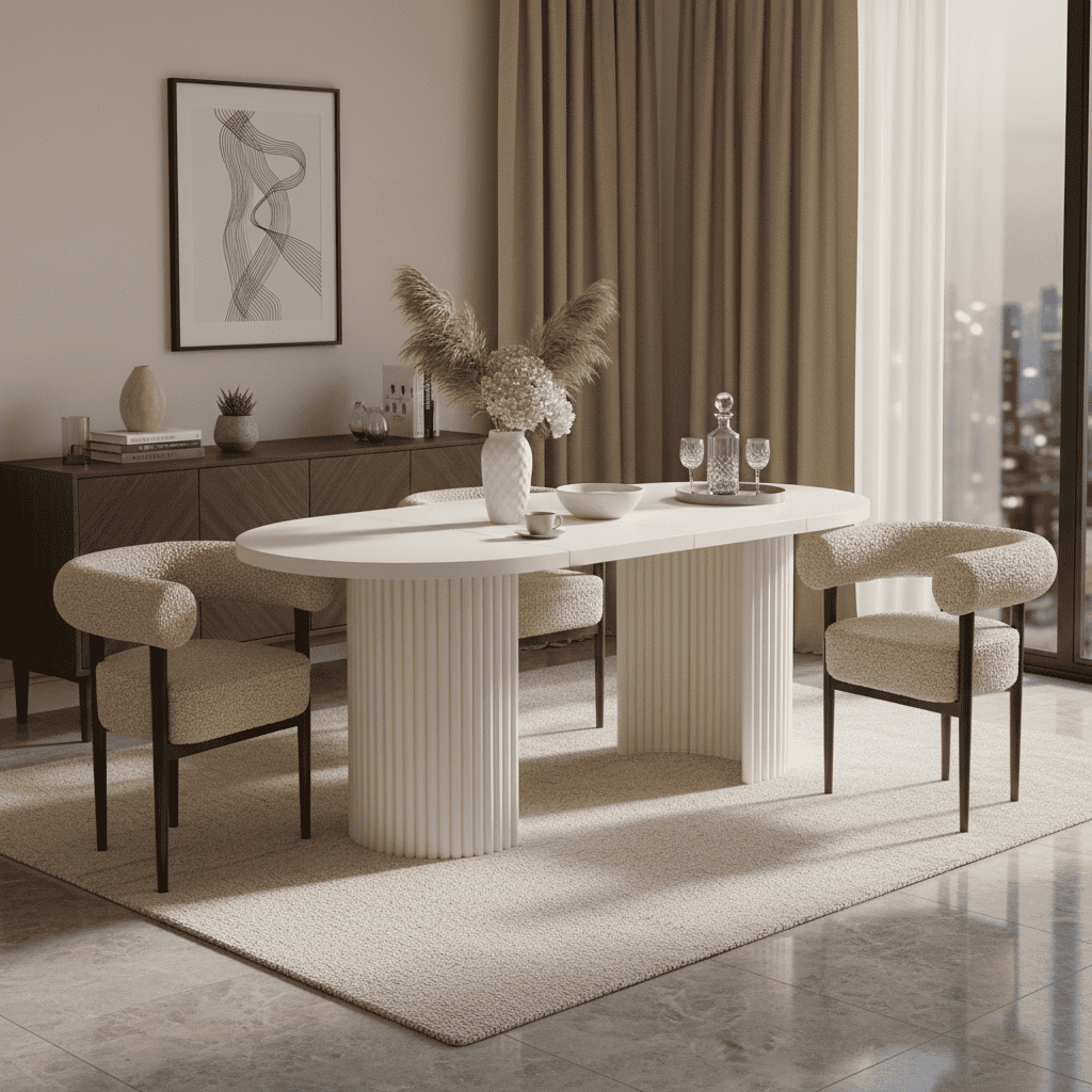 Puffy Bouclé Dining Chair – Wide Beech Frame in Okapi Walnut